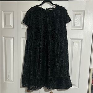 LOFT Black Midi Sundress Crew Neck Short Sleeve